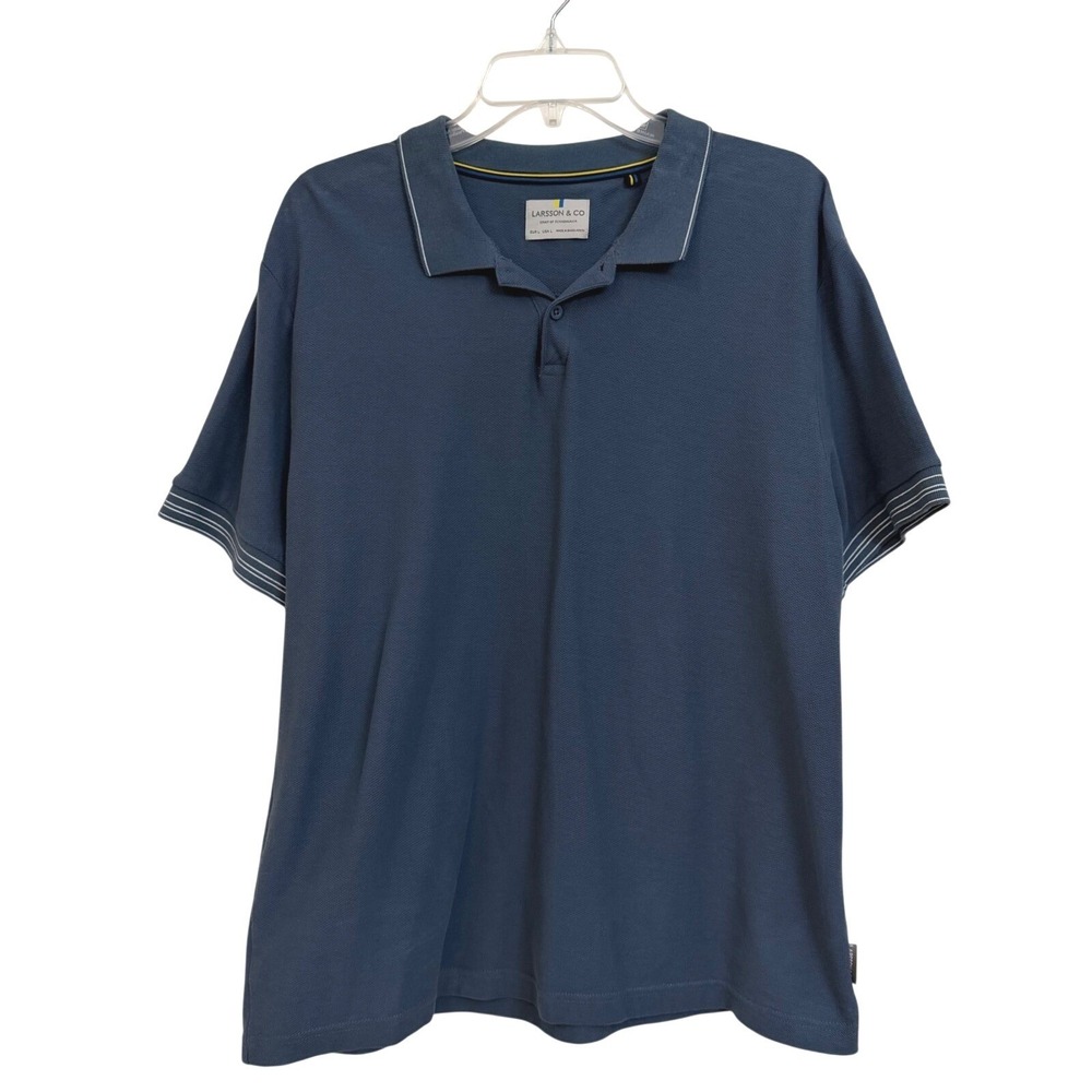 Larsson & Co Mens Gray Blue Pique Polo Shirt‎ Short Sleeve L Scandinavian Style